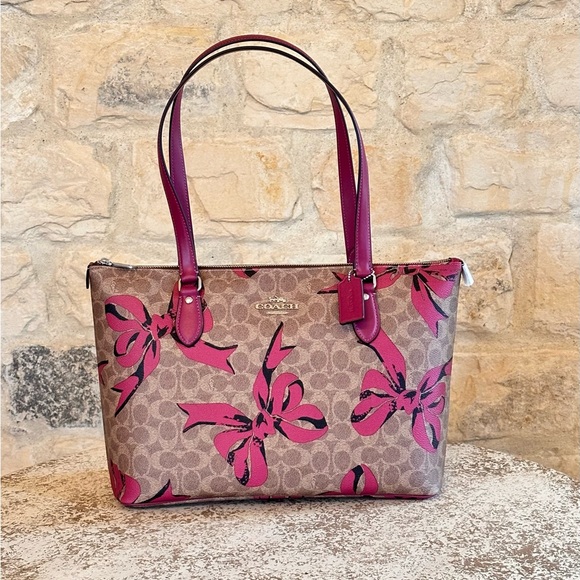 Coach Bow Gallery Signature Tote Handbag Wallet Set Brown Pink NWT - Picture 5 of 17